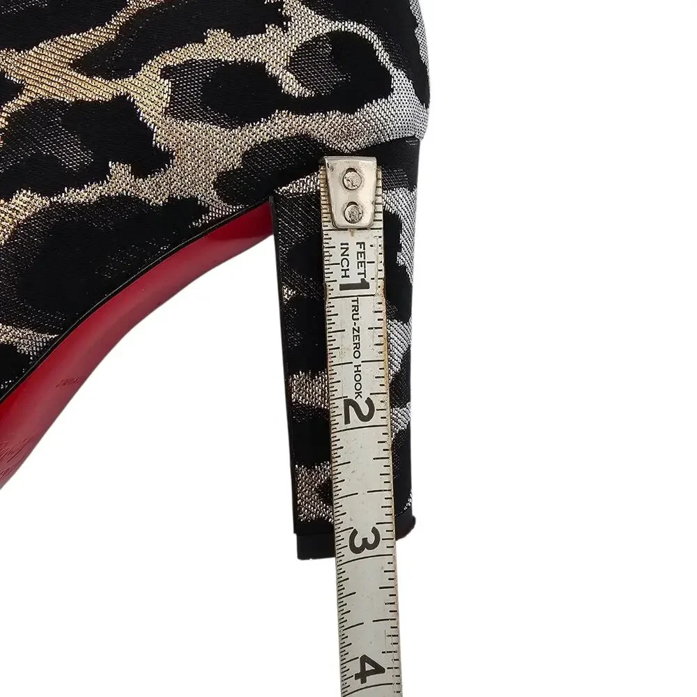 Christian Louboutin Moulamax Ankle Boot Black Gold Lurex Leopard Size 38 US 8